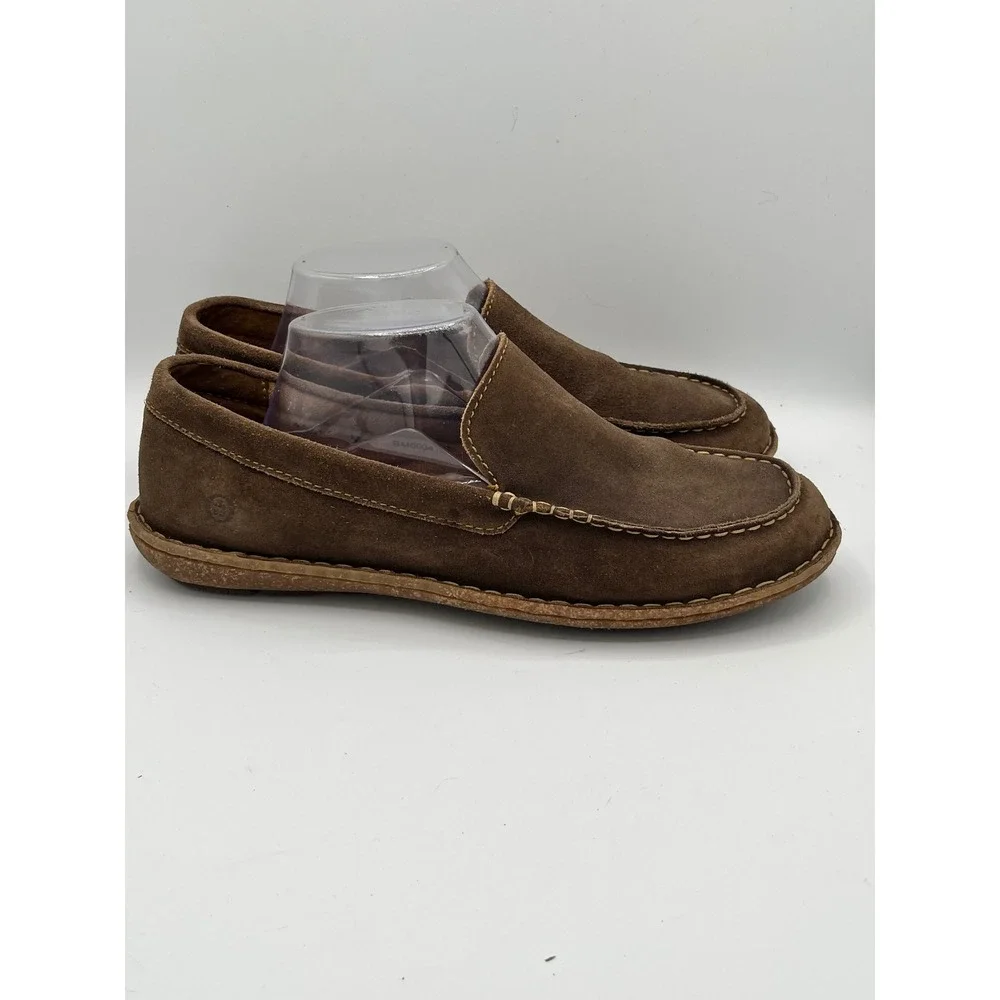 Born Men Brown Suede Loafers Moc Toe Slip On Shoes Size 8.5